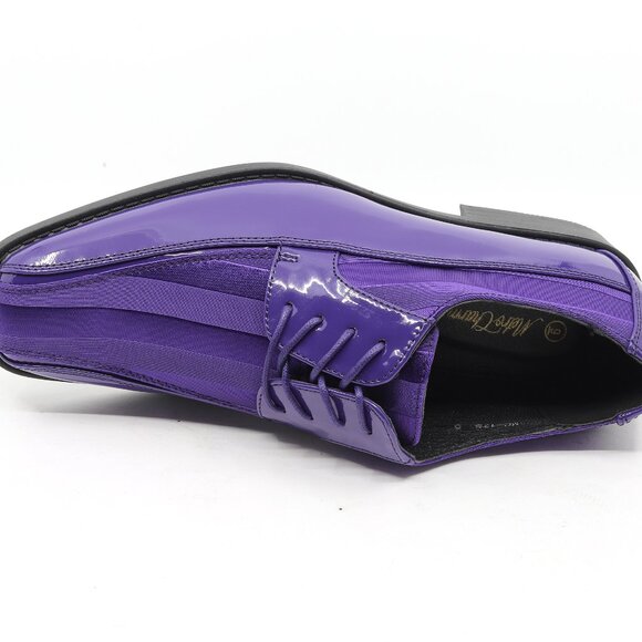 Purple Men\'s Casual Oxford Lace up Striped Satin Patent Tuxedo Dress Shoes main image 6